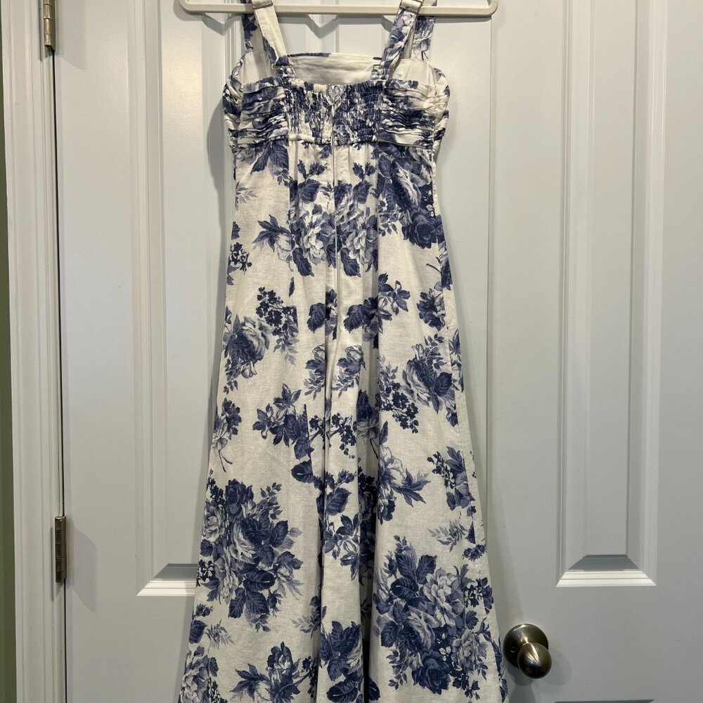 Abercrombie & Fitch Emerson Linen Fit and Flare Floral Blue and White Dress - Picture 3 of 9